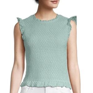 Laundry by Shelli Segal mint seafoam green smocked polka dot blouse with ruffles